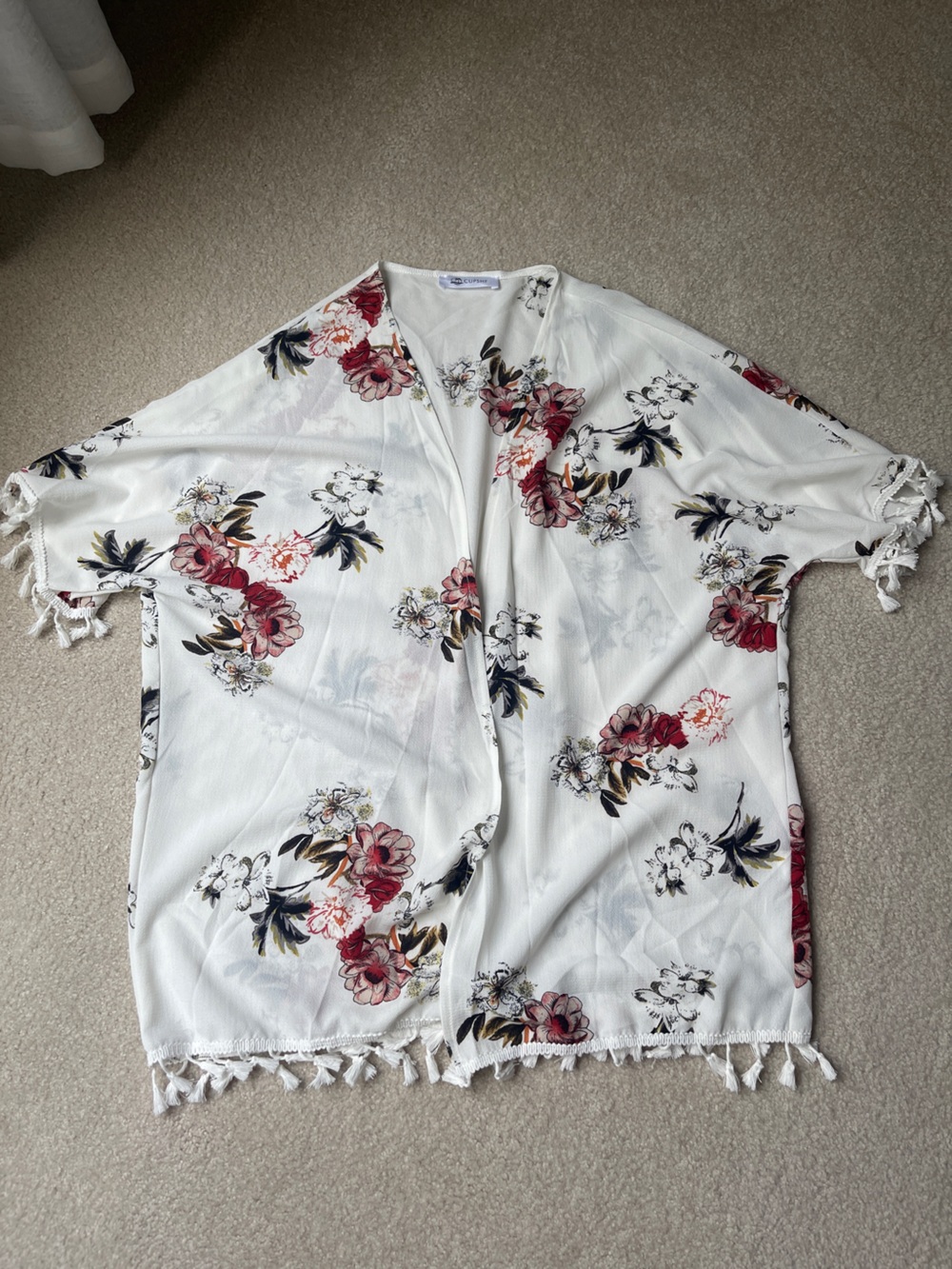 Cupshe White Floral Off-Shoulder Swimsuit Cover up with Red & Black Blooms